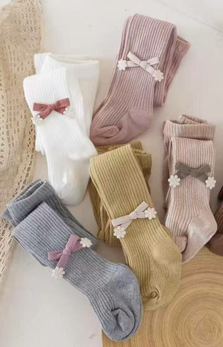 جوراب شلواری پاپیون و گل سفید..........17520