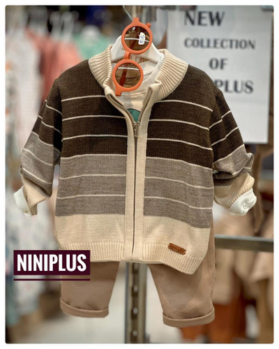 ست 3تیکه پسرانه راه راه کرم قهوه ایی ترک .............19571