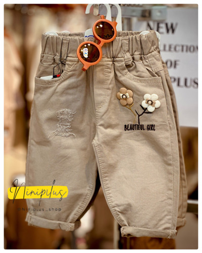 شلوار کتان طرح گل دخترانه .....15501