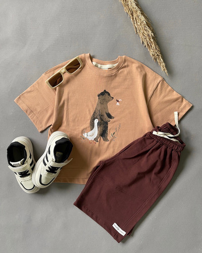 ست تیشرت شلوارک نخی خرس و اردک مناسب 1 تا 8 سال ............مد 16486